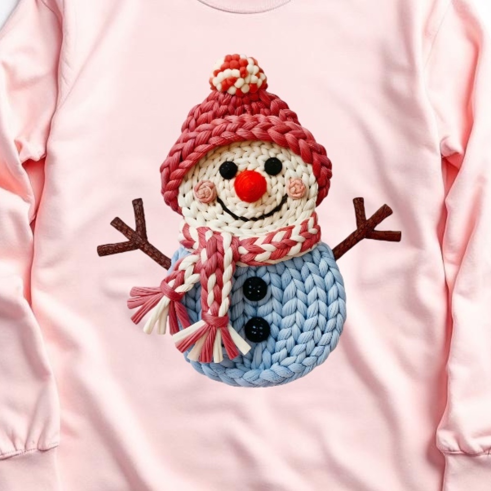 Christmas Faux Yarn Snowman Hug T-shirt Long sleeve S M L XL XXL Custom Pink
